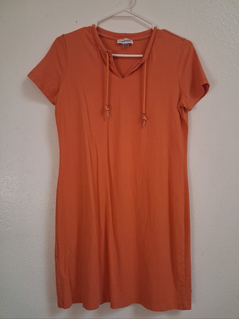 Calvin Klein Orange V-Neck Drawstring T-Shirt Dress Size M